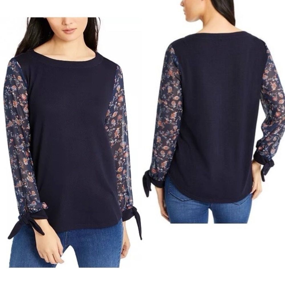 Vince Camuto- Mixed-Media Top